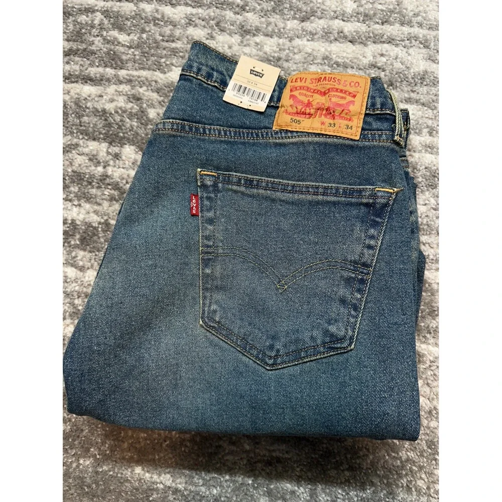 Levi's 505 Regular Fit Jeans Mens 33x34 Blue Stretch Straight Leg Denim